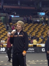 Jim Courier address the crowd at the TD Garden