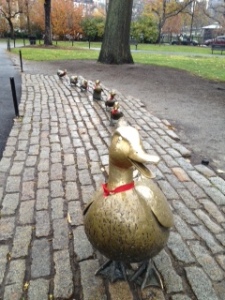 Make Way for Ducklings celebrating Christmas in the Boston Public Garden